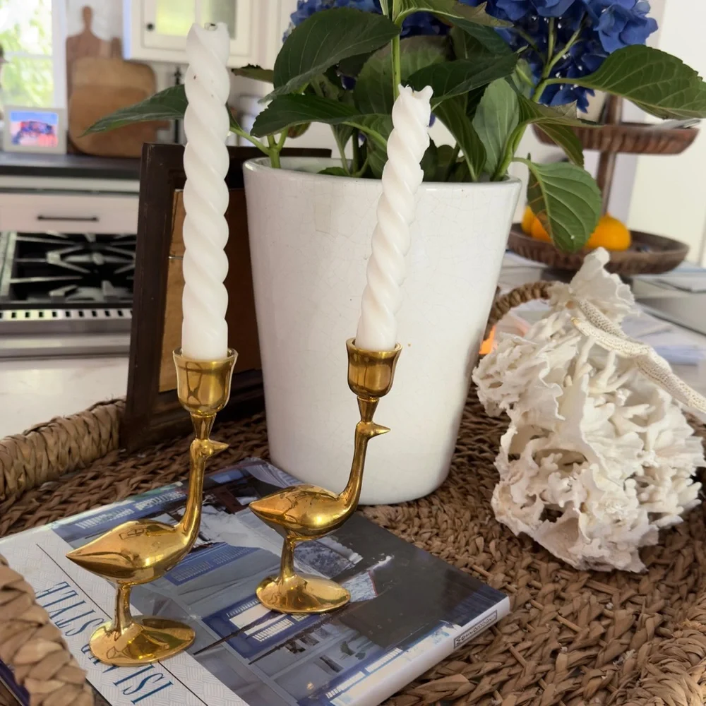 Jonathan Adler Ostrich Solid Brass Candle Holder Set of 2 Bird Contemporary